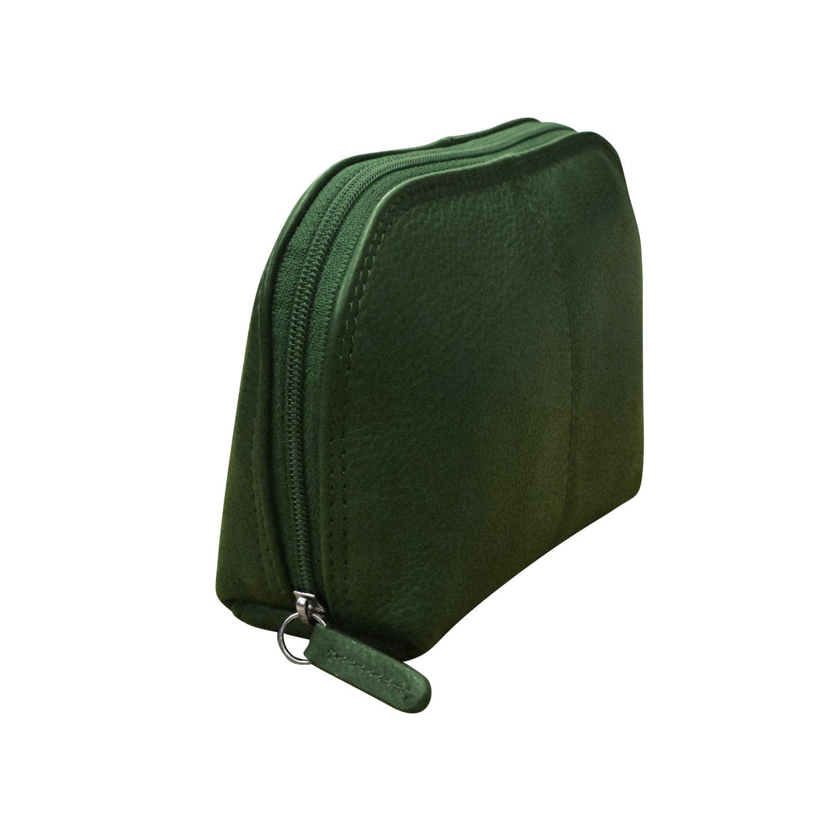 Green zippered pouch on a white background