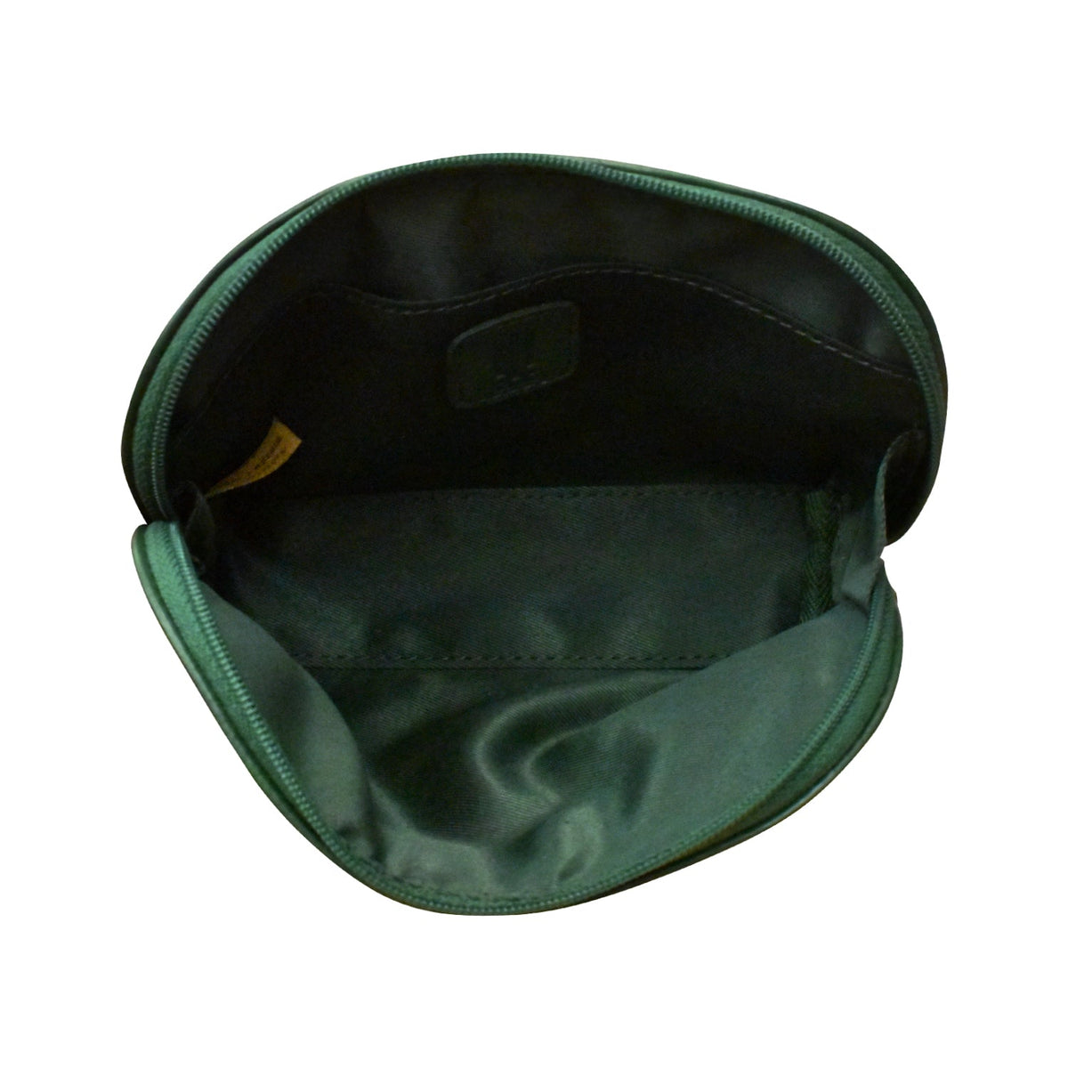 Green pouch with a zipper on a white background
