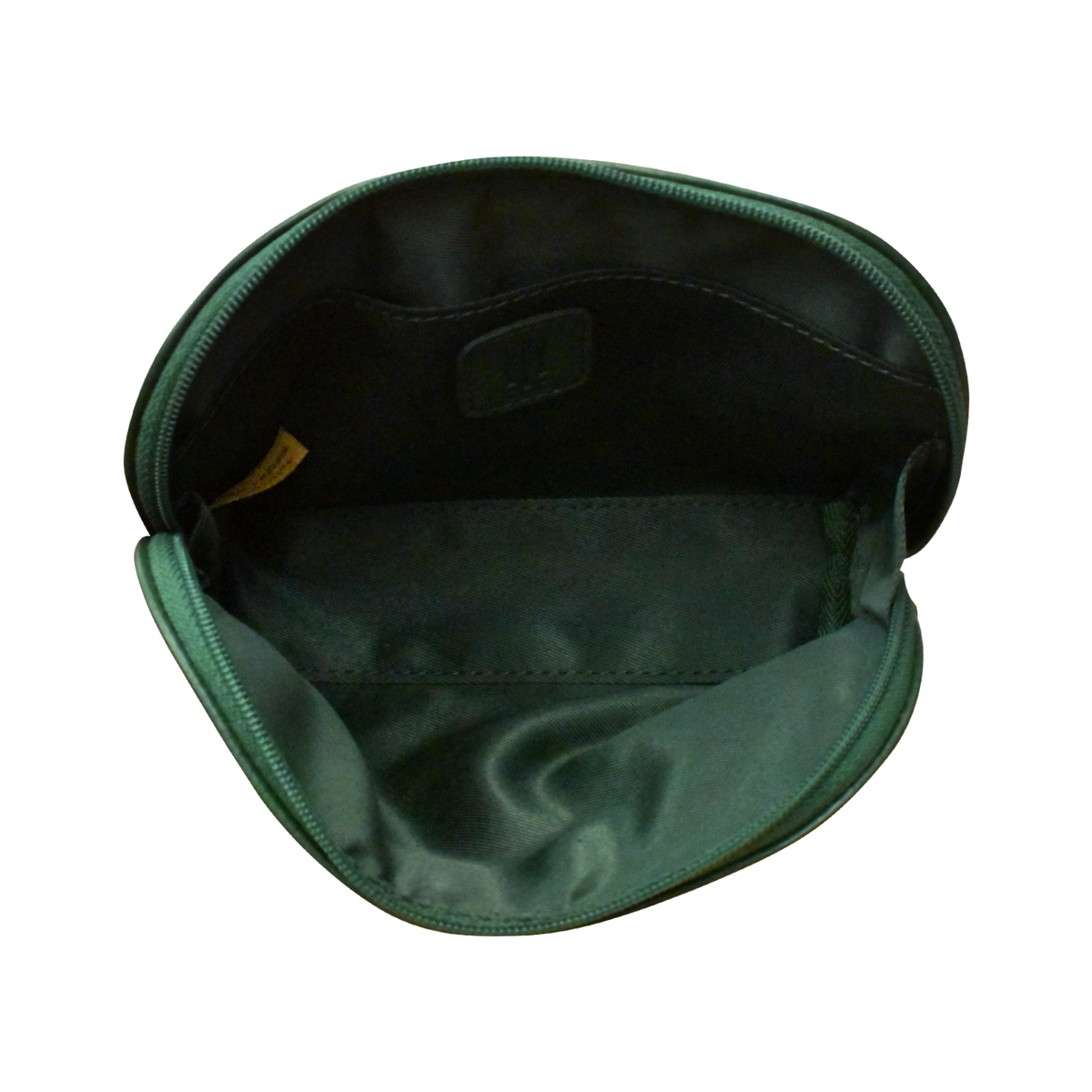 Green pouch with a zipper on a white background