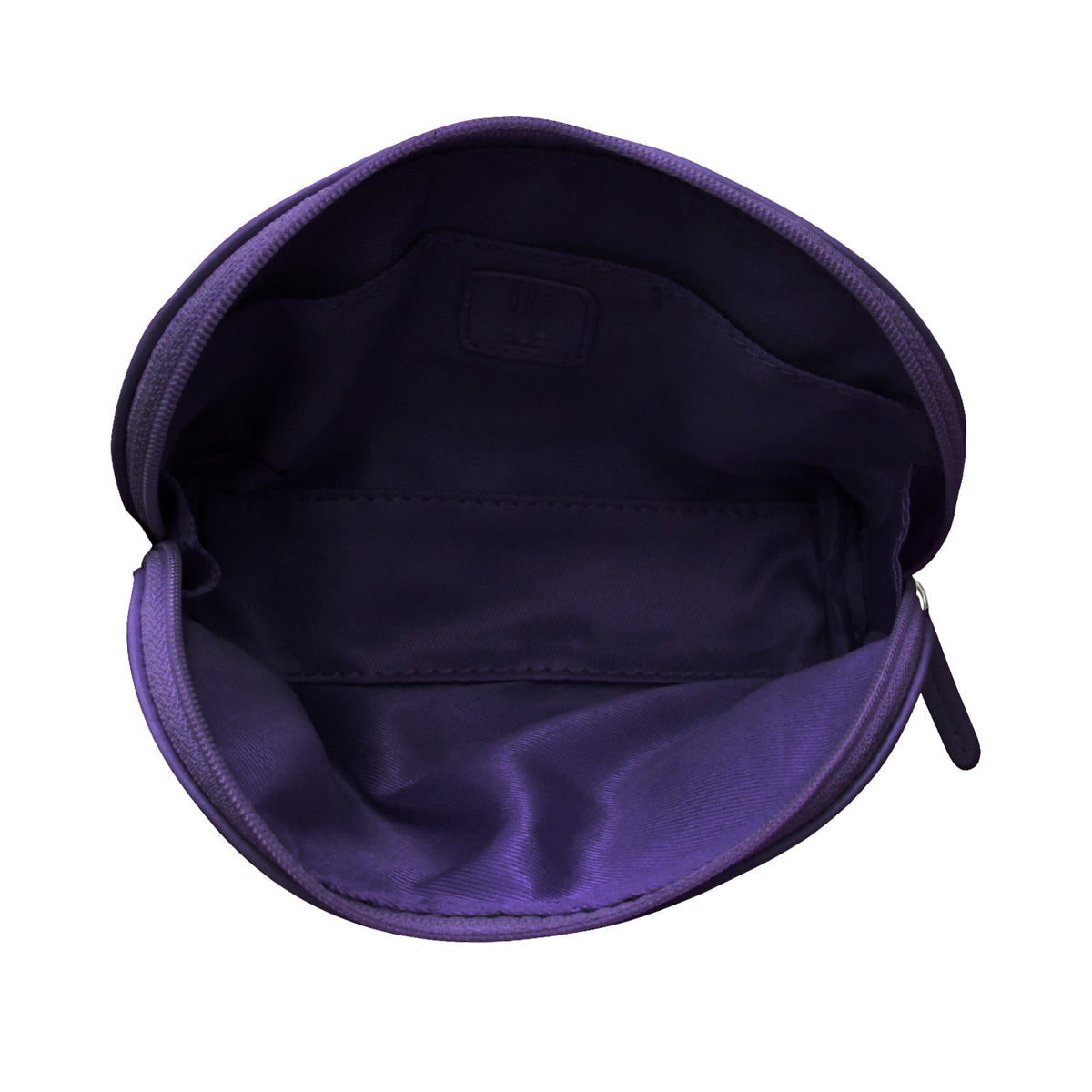 Purple zippered pouch on a white background