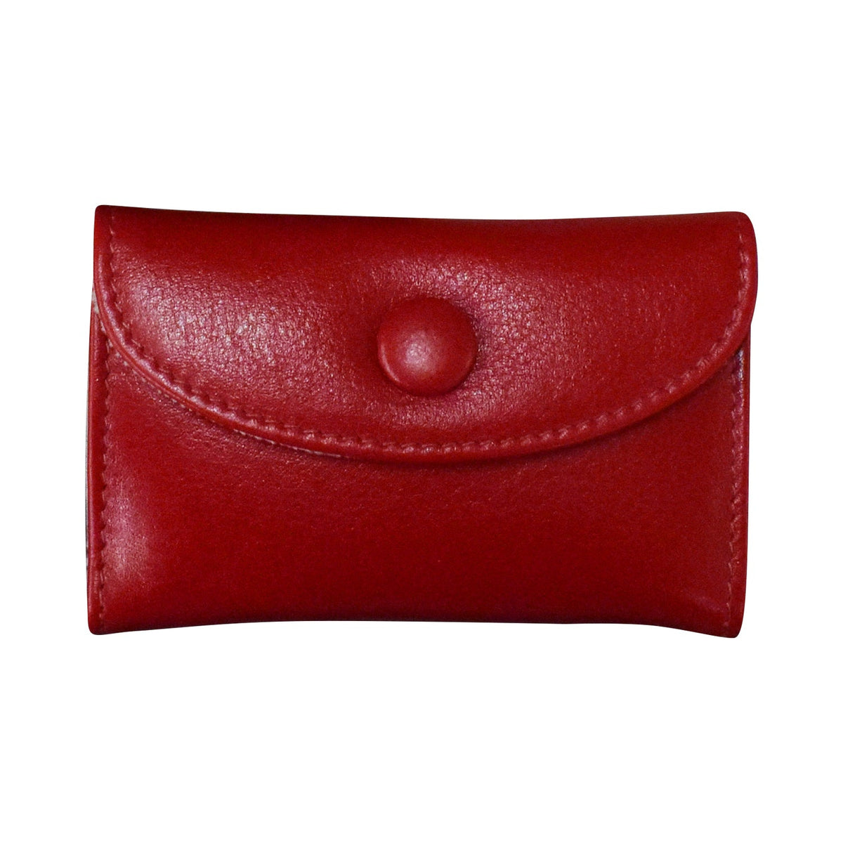 Red leather wallet with a button on a white background