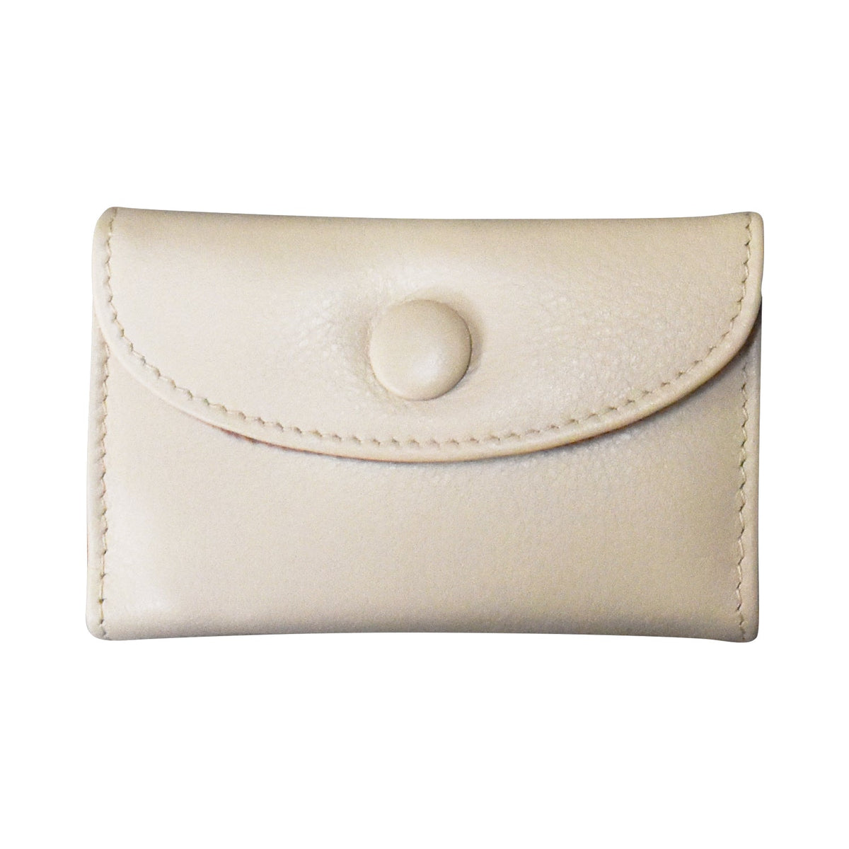 Beige leather cardholder with a button on a white background