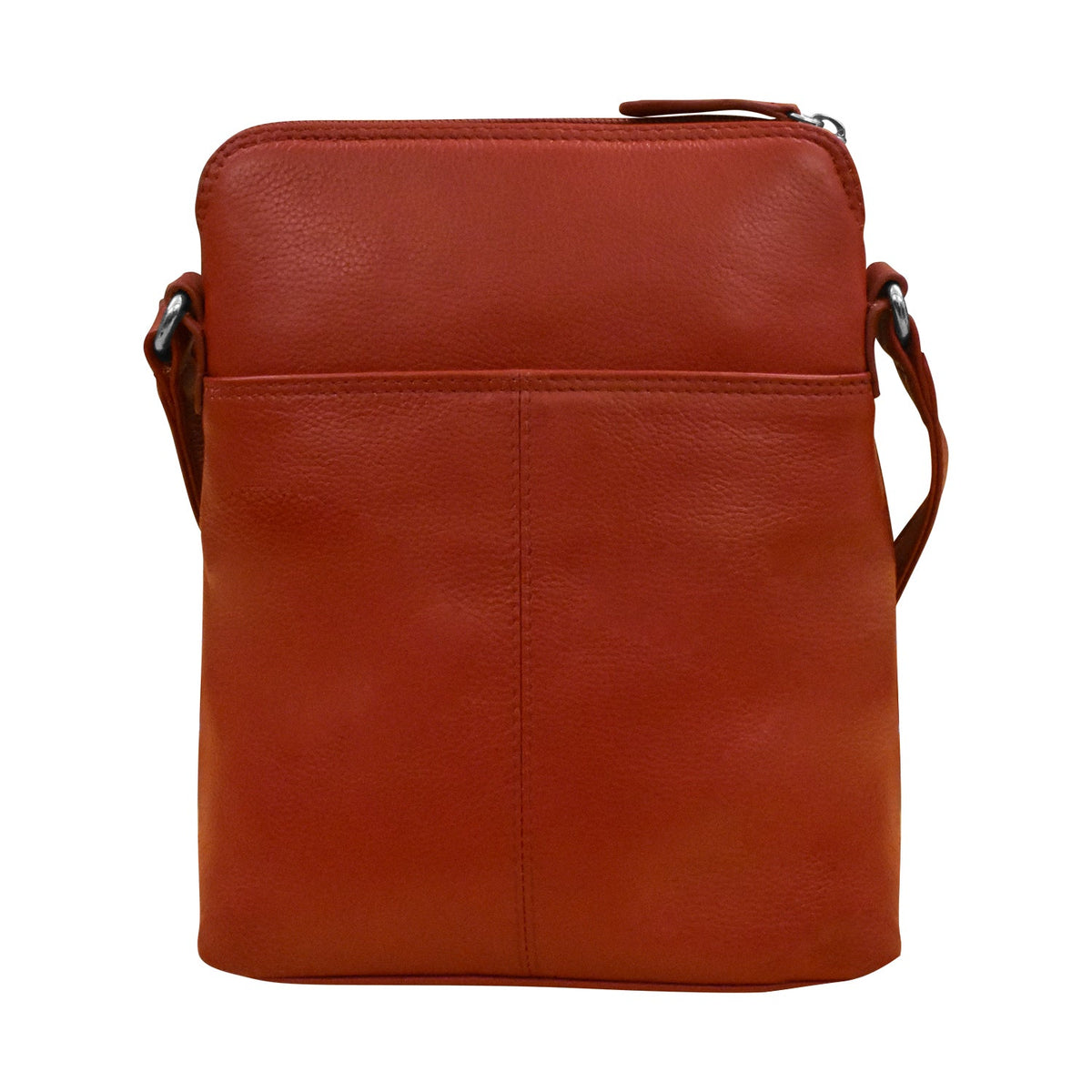 Brown leather crossbody bag on a white background