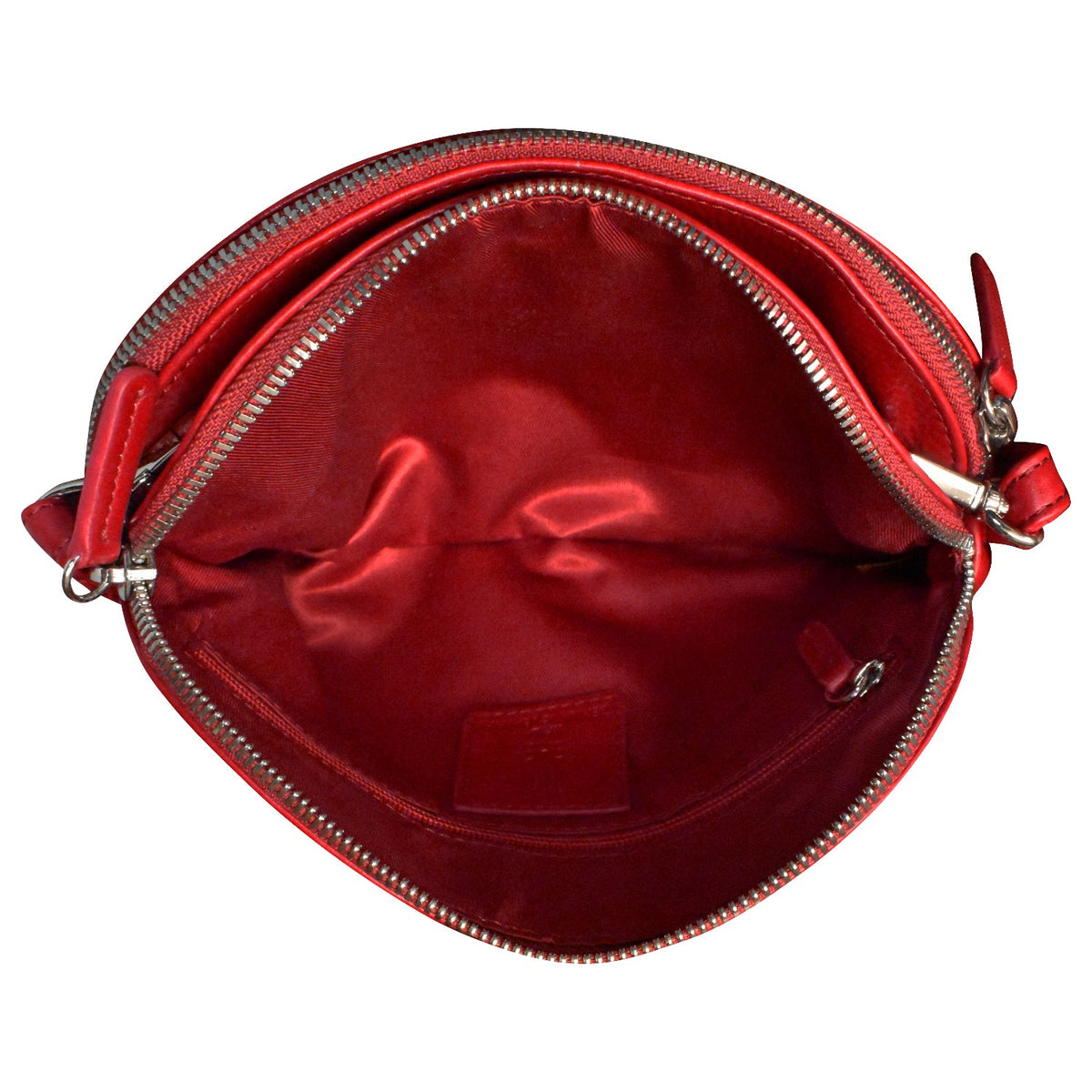 Red handbag with a bow on a white background