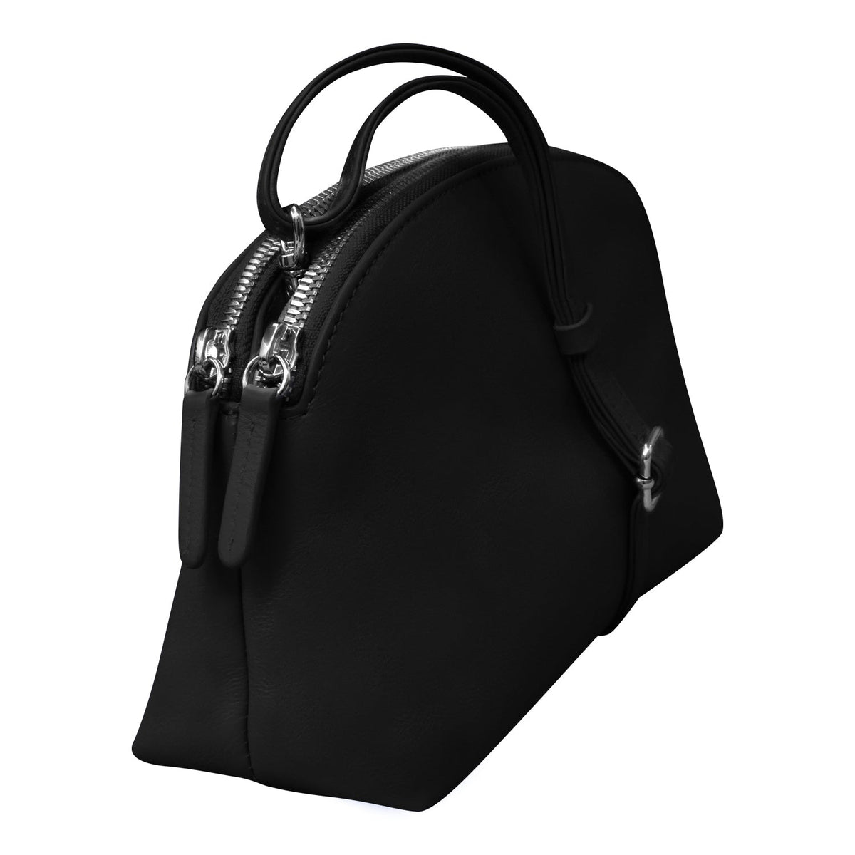 Black backpack with a handle on a white background