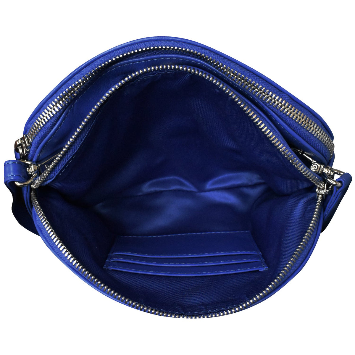 Blue pouch with zippers on a white background