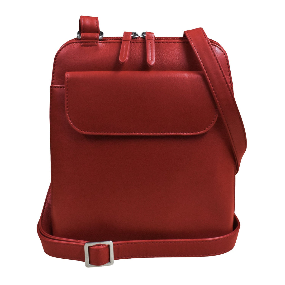 Red backpack with a strap on a white background