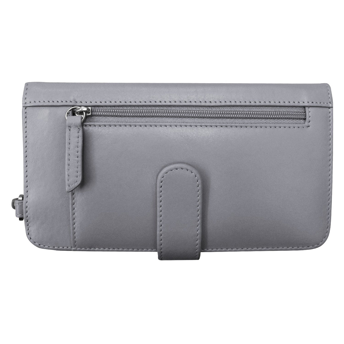 Gray wallet with a zipper on a white background