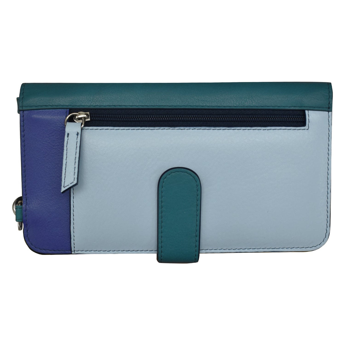 Two-tone blue and gray wallet on a white background
