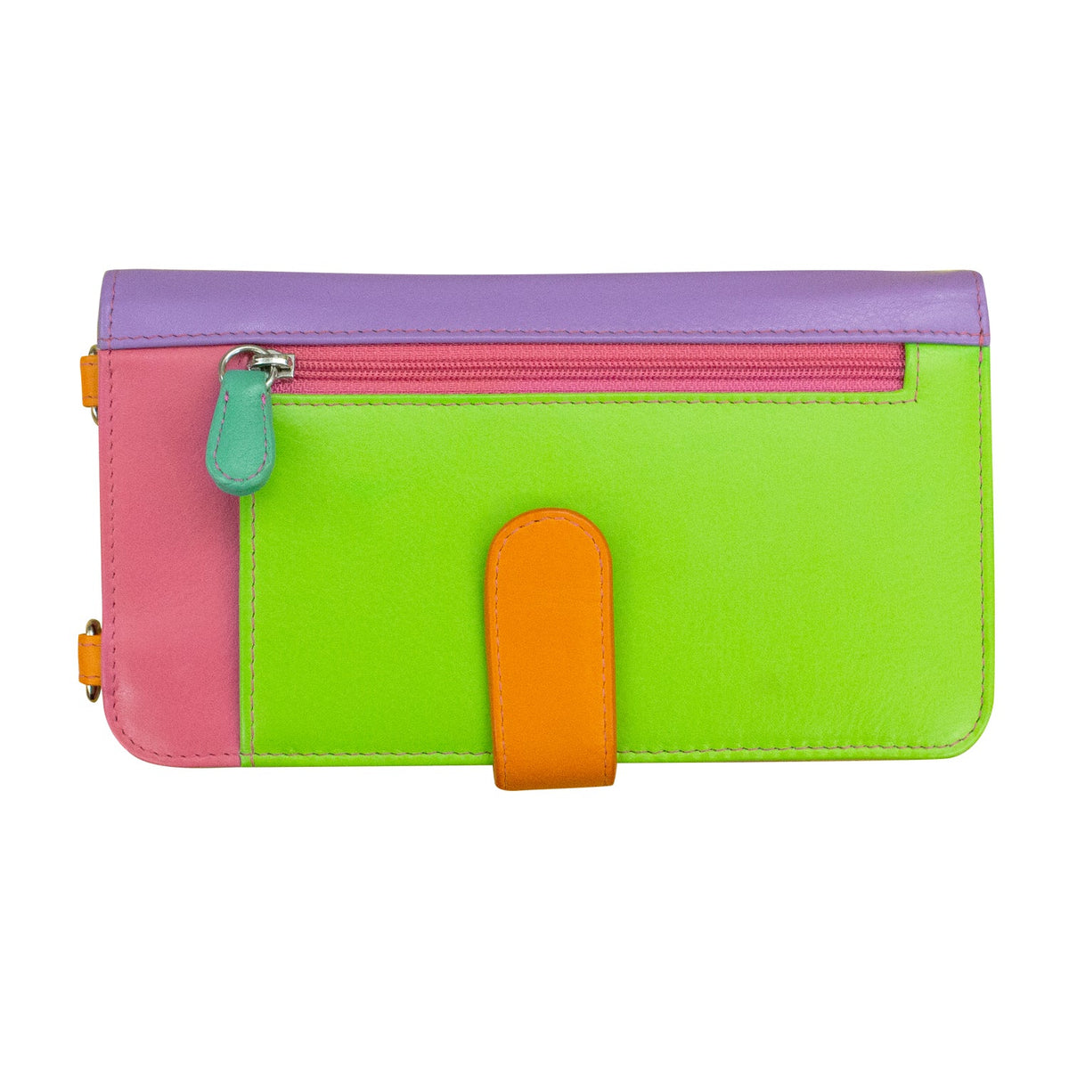 Colorful wallet with a zipper on a white background