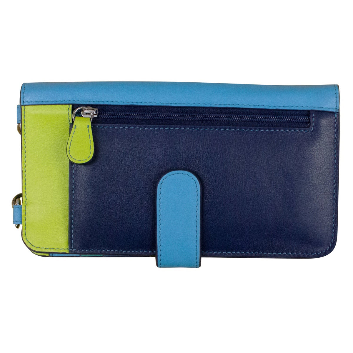 Blue and green wallet on a white background