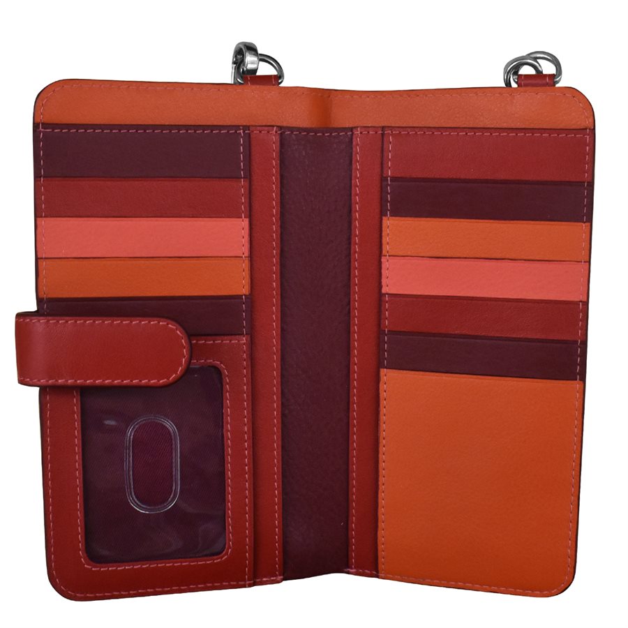 Open wallet with striped interior on a white background