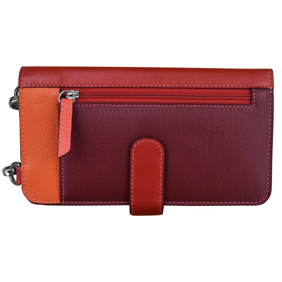 Red and orange leather wallet on a white background