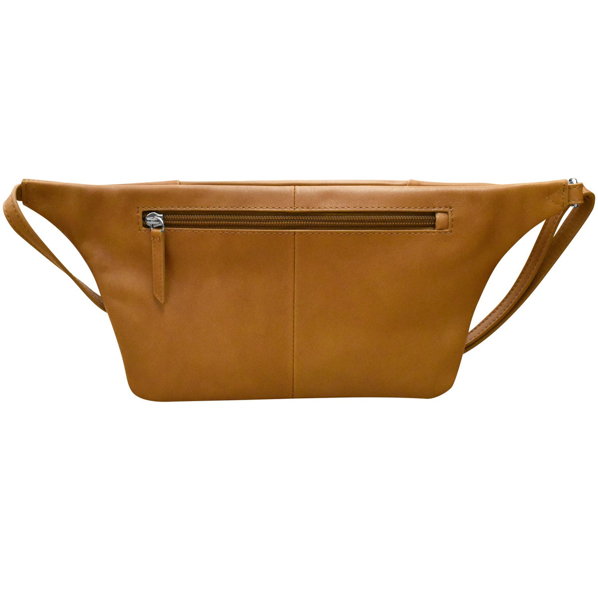 Brown leather waist bag on a white background