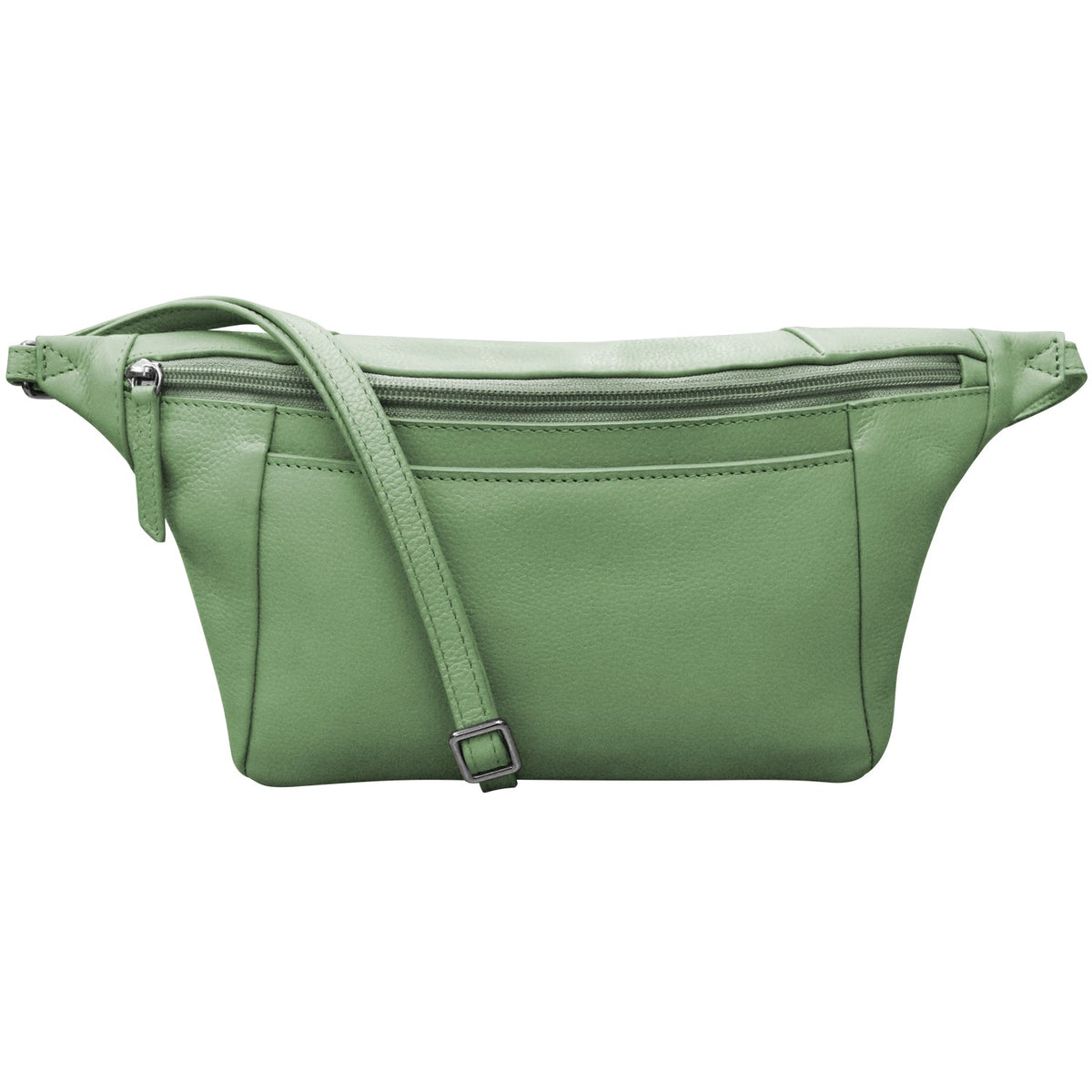 Green waist bag with a strap on a white background