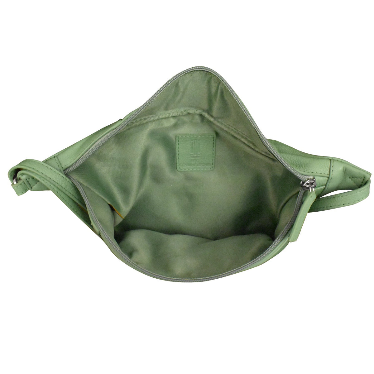 Green bag with a visible brand logo on a white background
