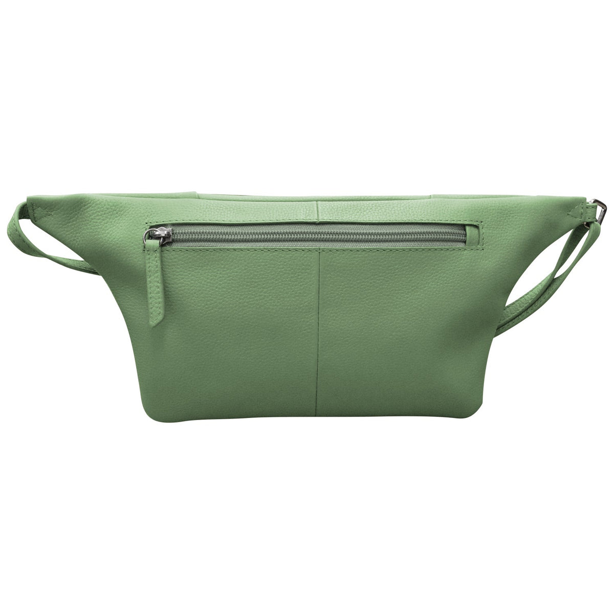 Green waist bag with a zipper on a white background