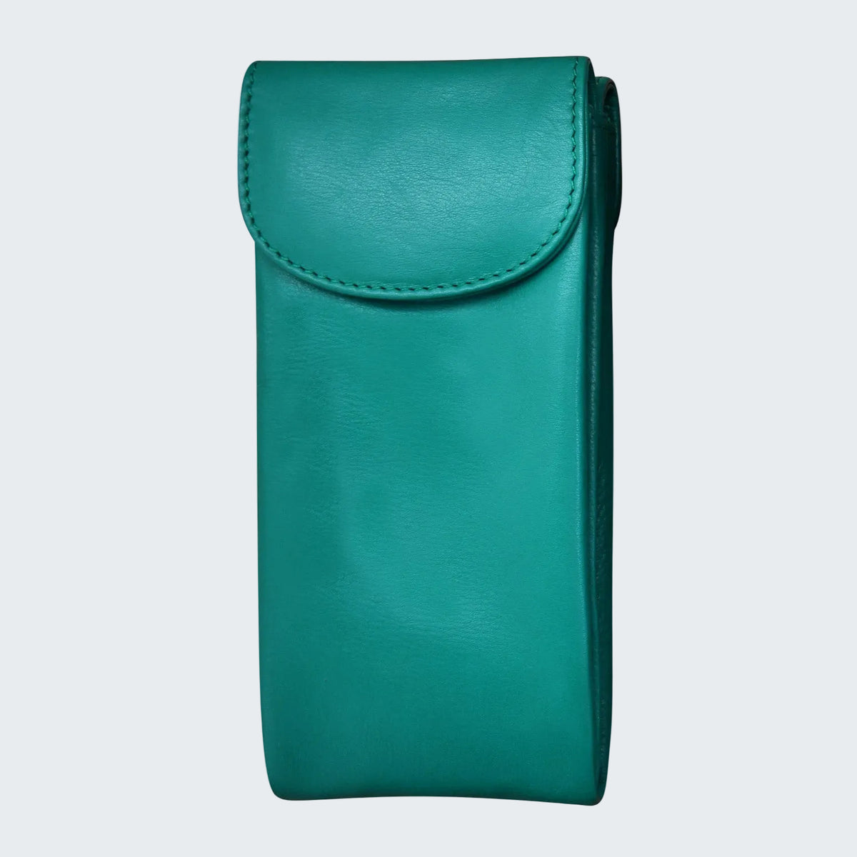 Teal leather pouch on a white background