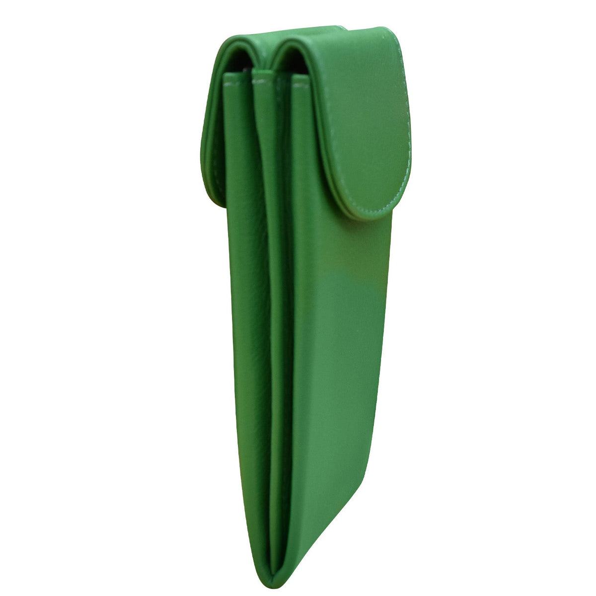 Green leather wallet on a white background