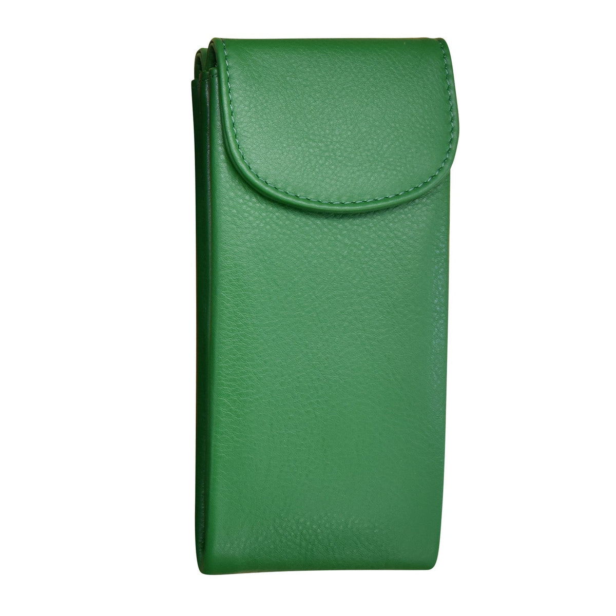 Green leather pouch on a white background