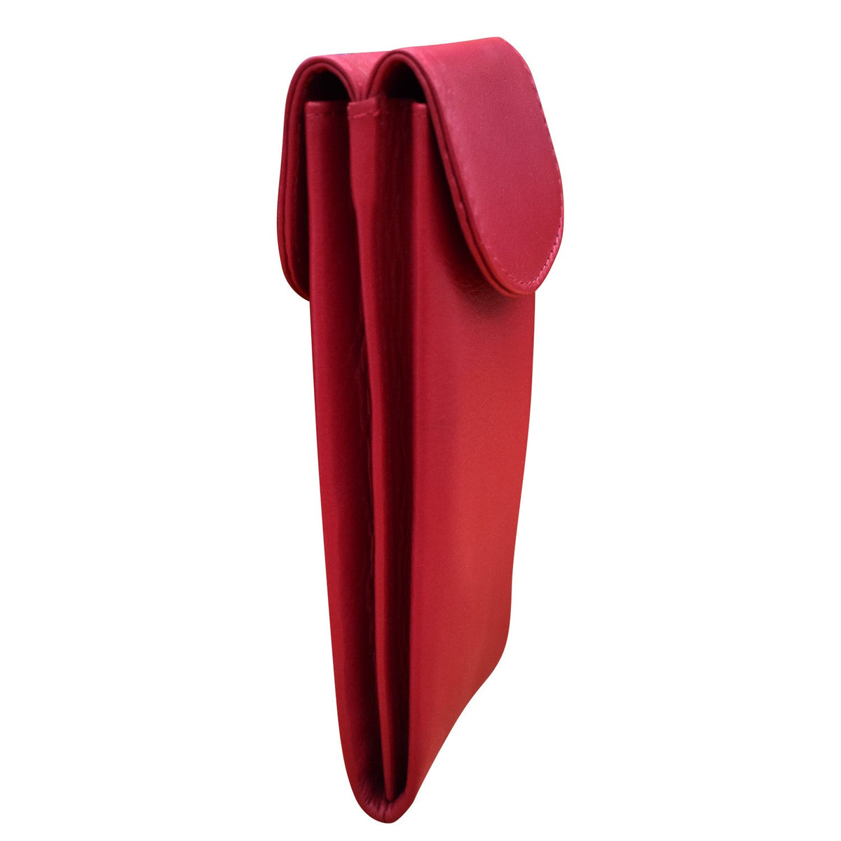 Red leather clutch bag on a white background