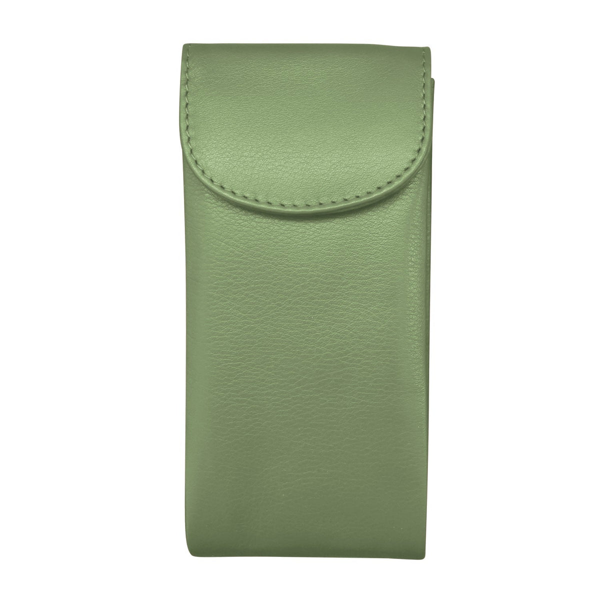 Green leather pouch on a white background