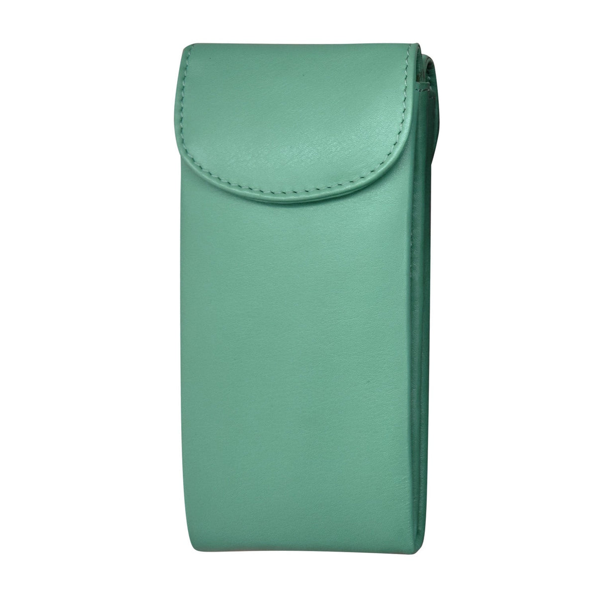 Green leather pouch on a white background