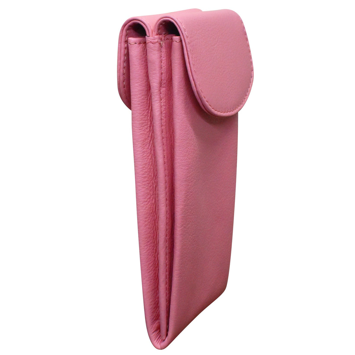Pink leather pouch on a white background