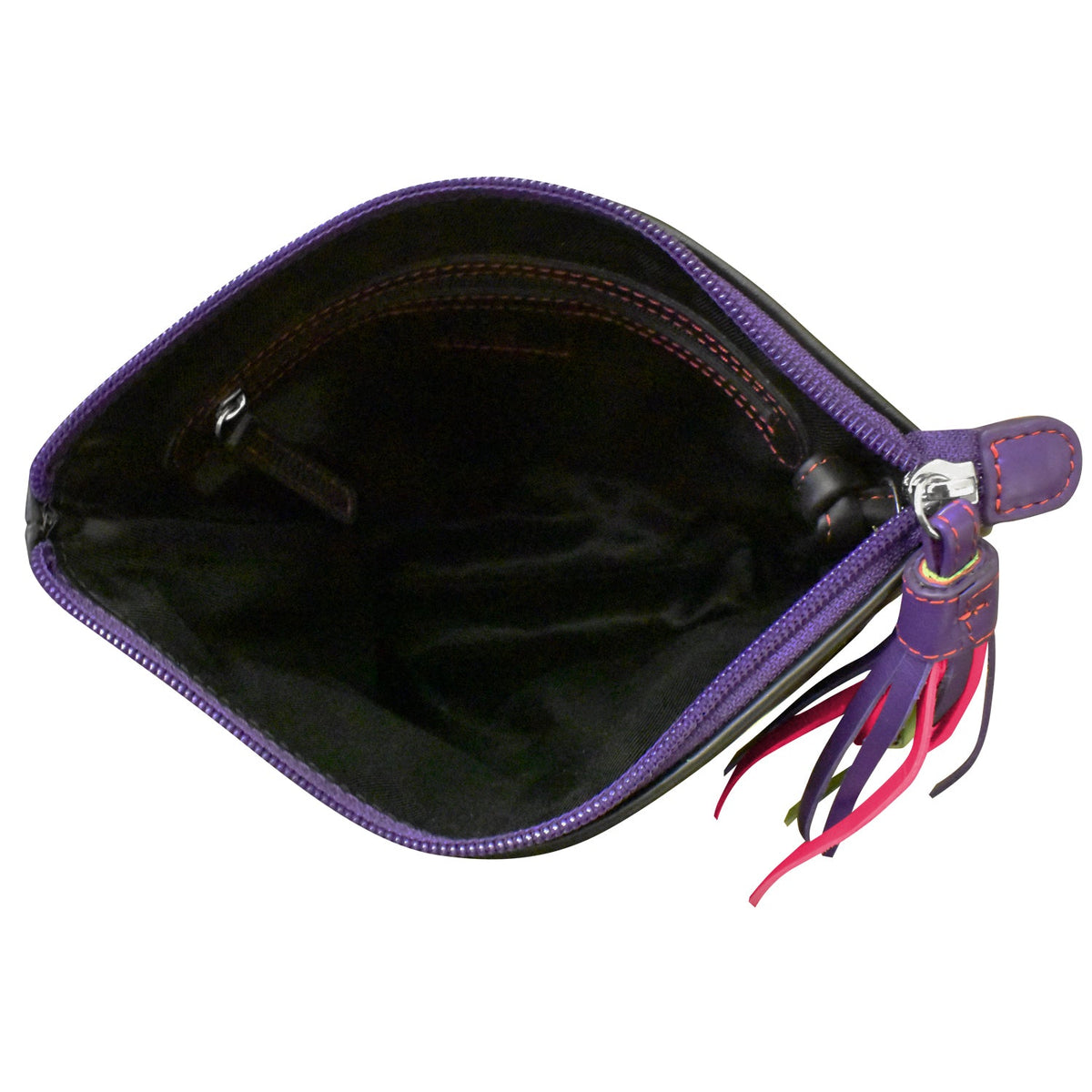 Purple pouch with a tassel on a white background