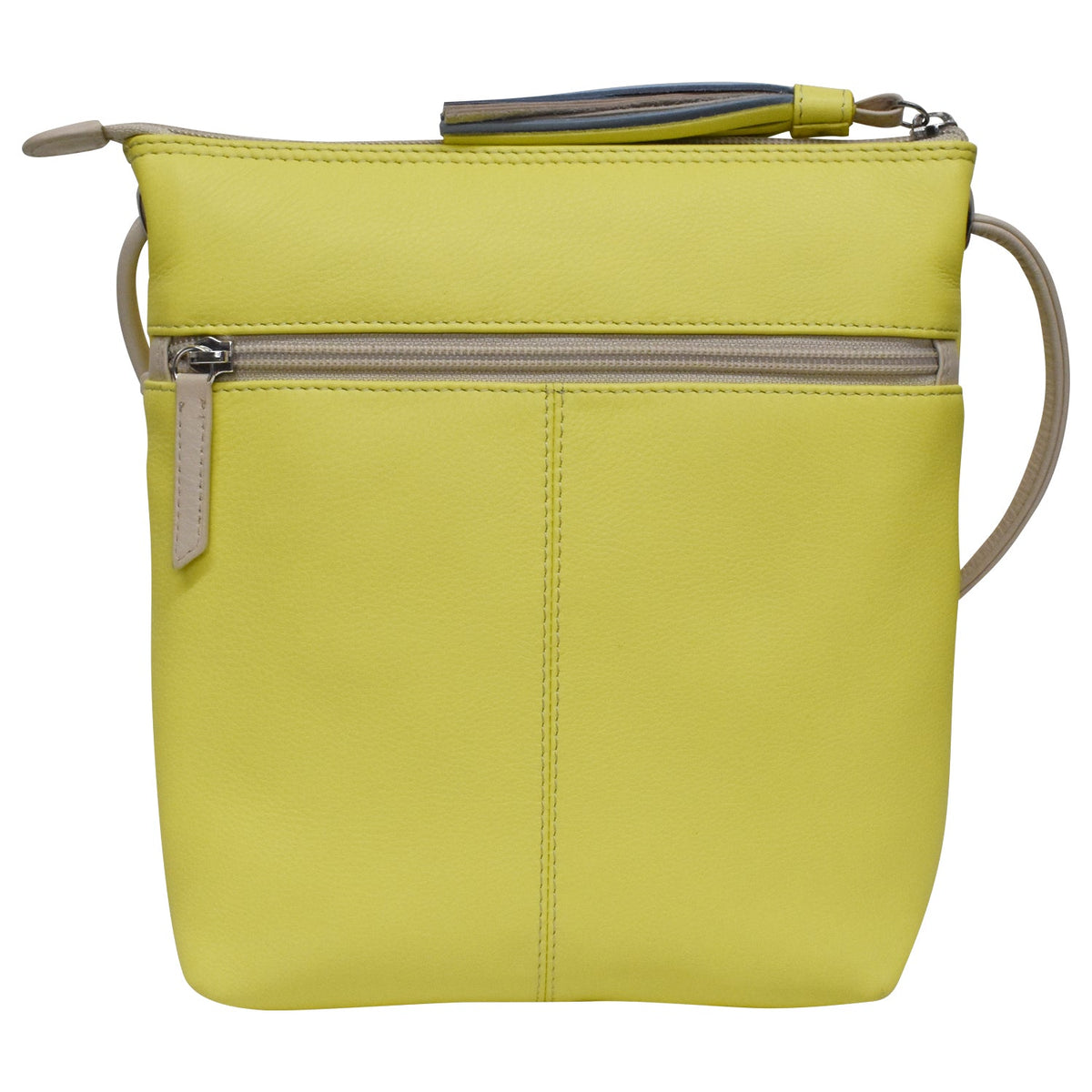 Yellow handbag with a strap on a white background