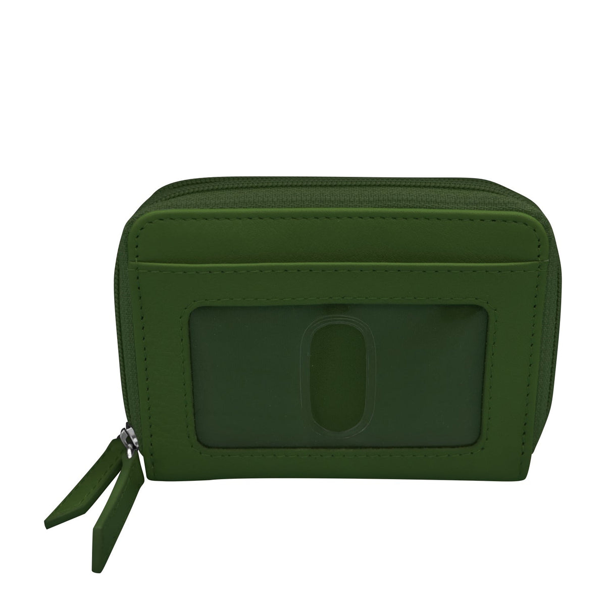 Green wallet with a visible brand logo on a white background