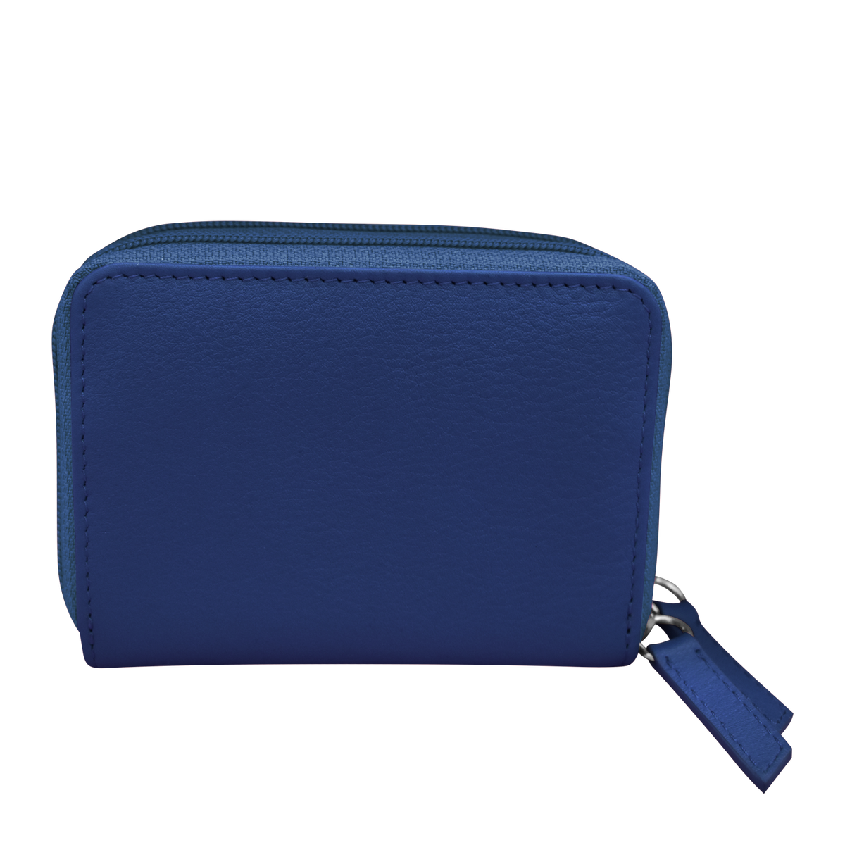 Blue wallet with a zipper on a white background