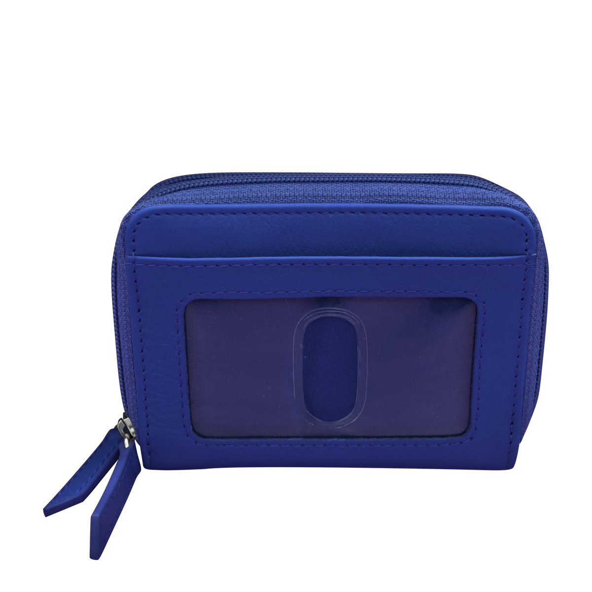 Blue wallet with a clear window on a white background