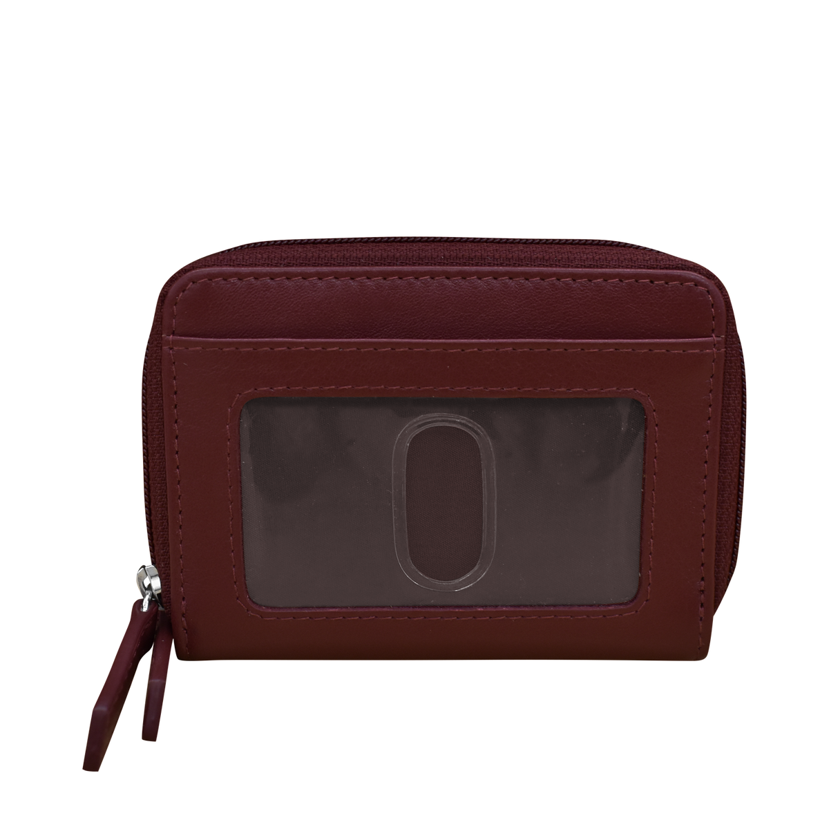 Brown wallet with a clear window on a white background