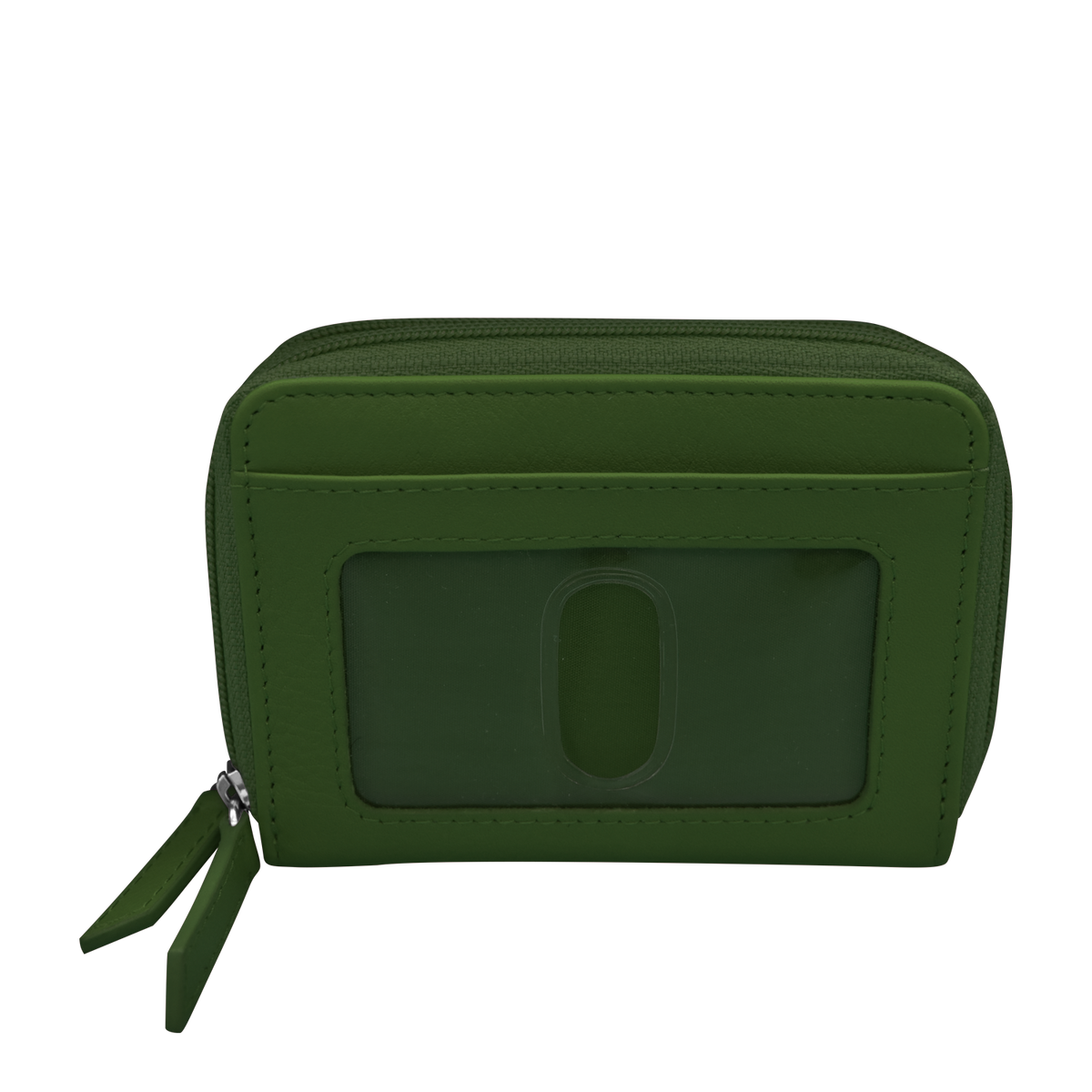 Green wallet with a prominent 'O' on a white background
