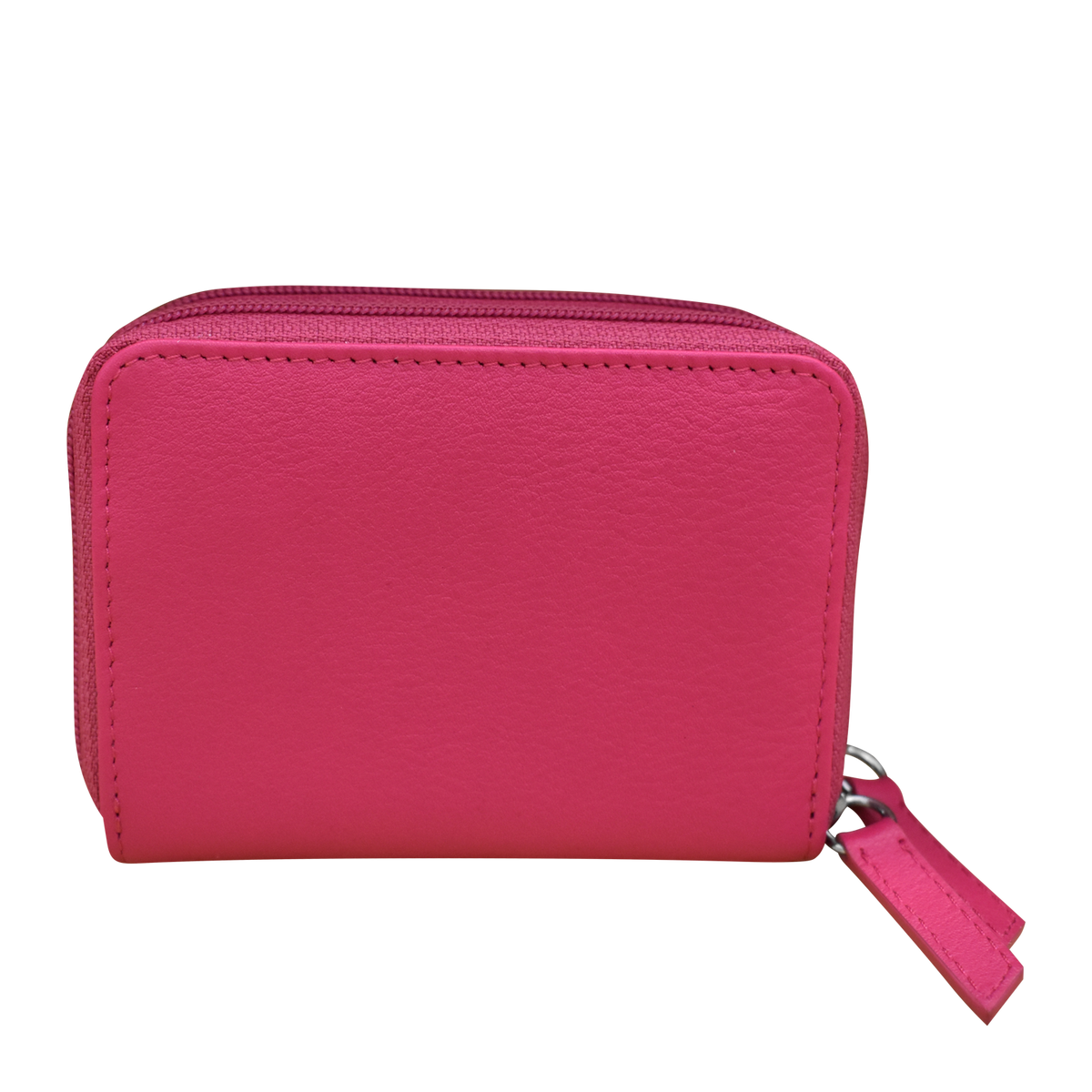 Pink wallet with a zipper on a white background