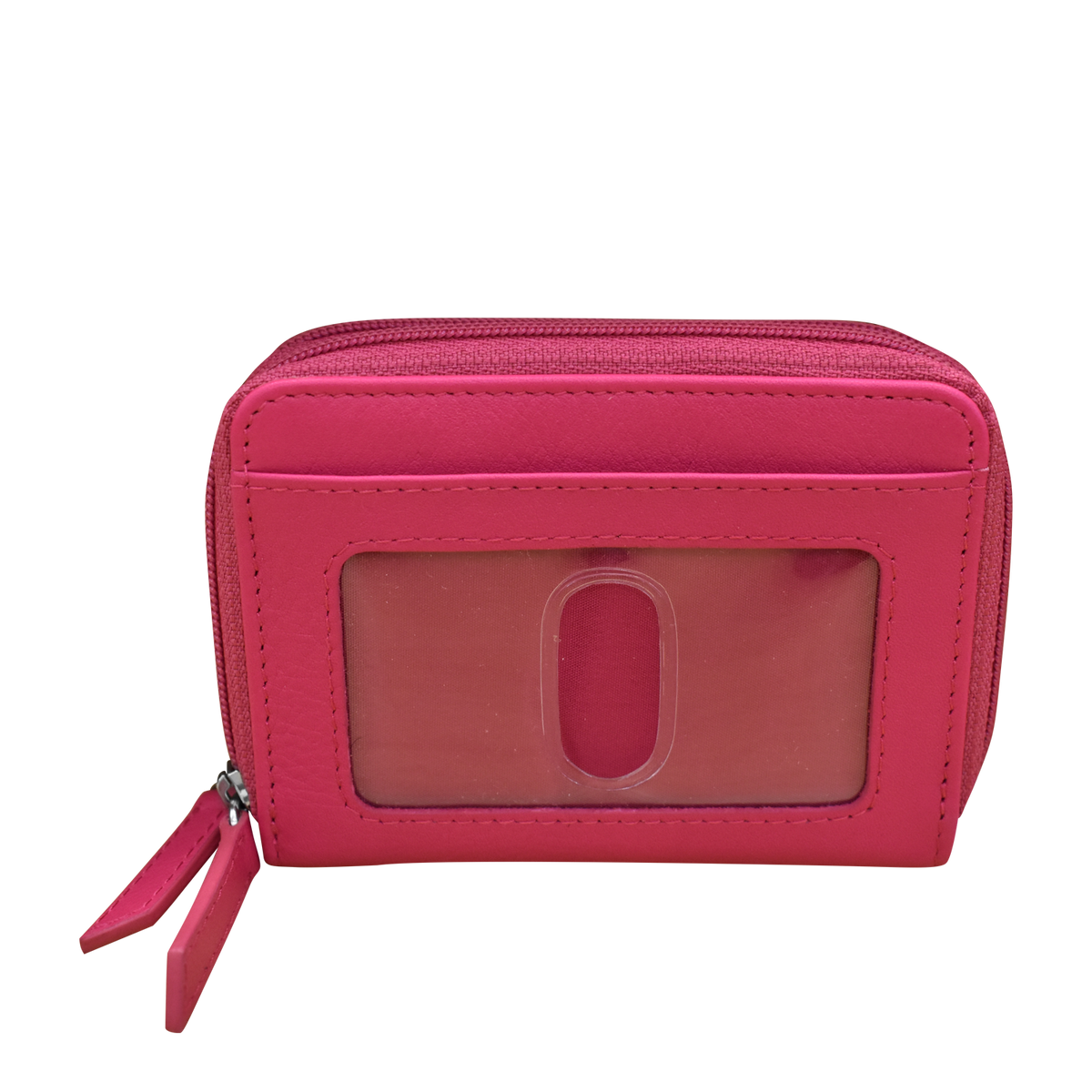 Pink wallet with a clear window on a white background