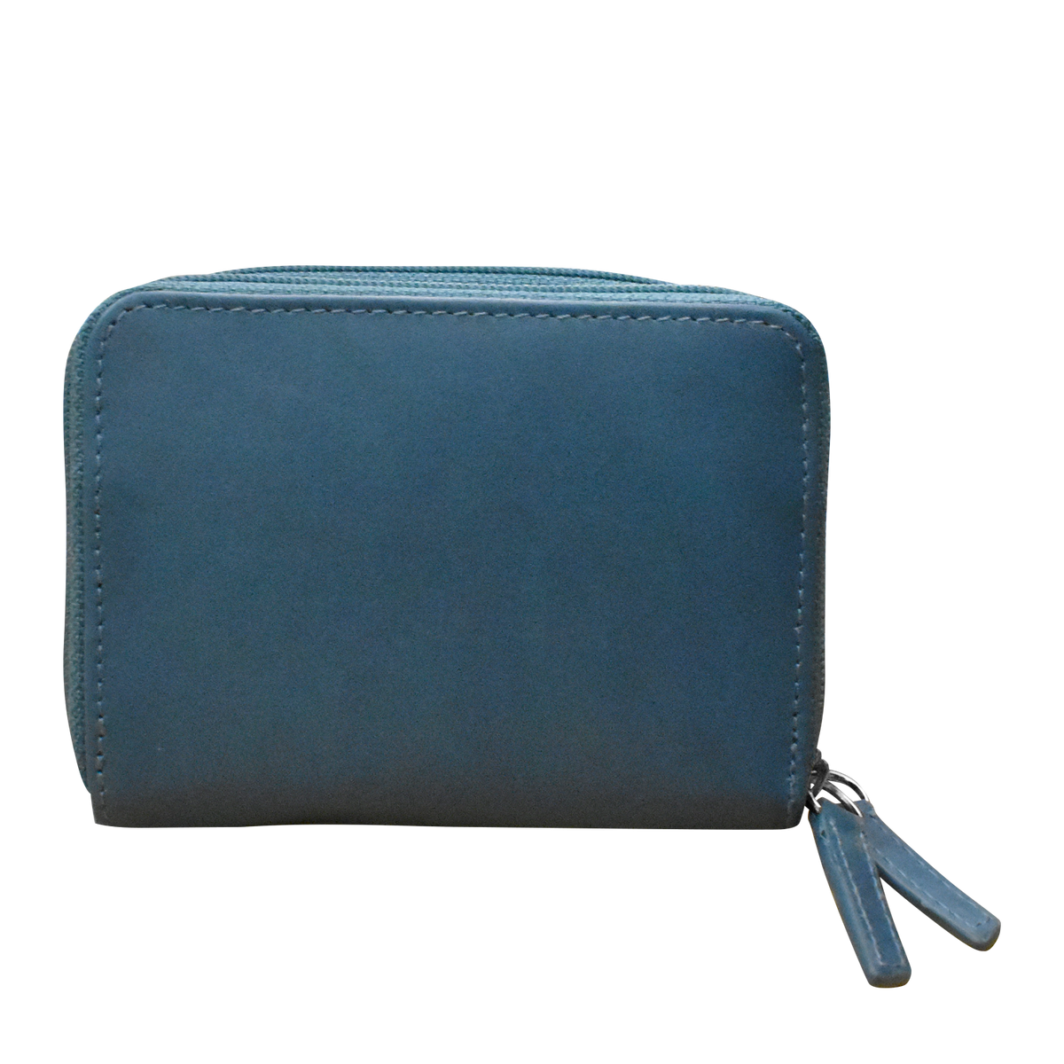 Blue wallet with a zipper on a white background