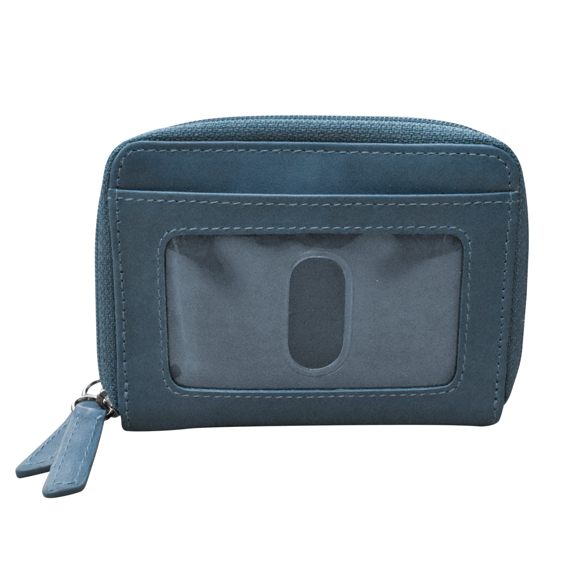 Blue wallet with a clear window on a white background