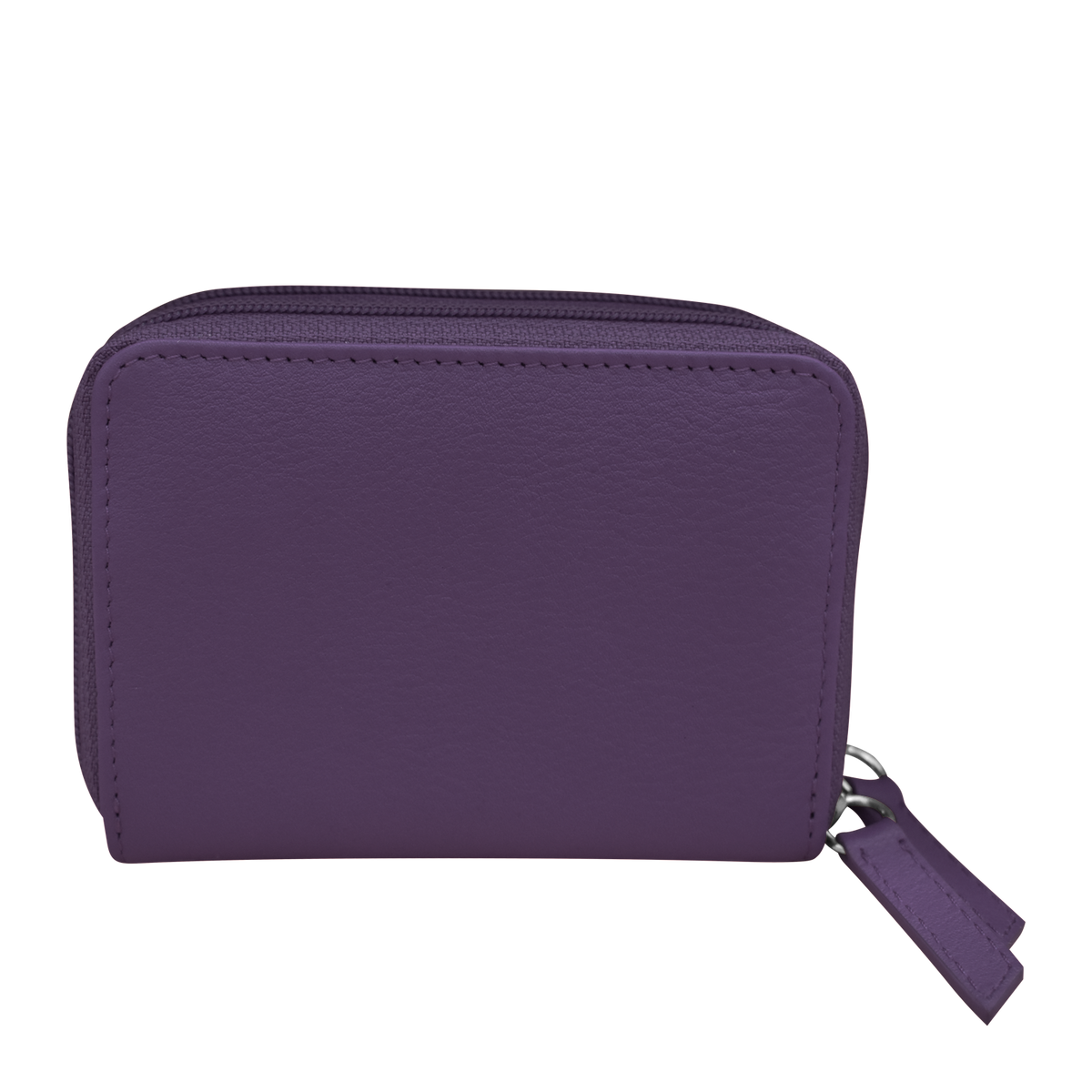 Purple wallet with a zipper on a white background