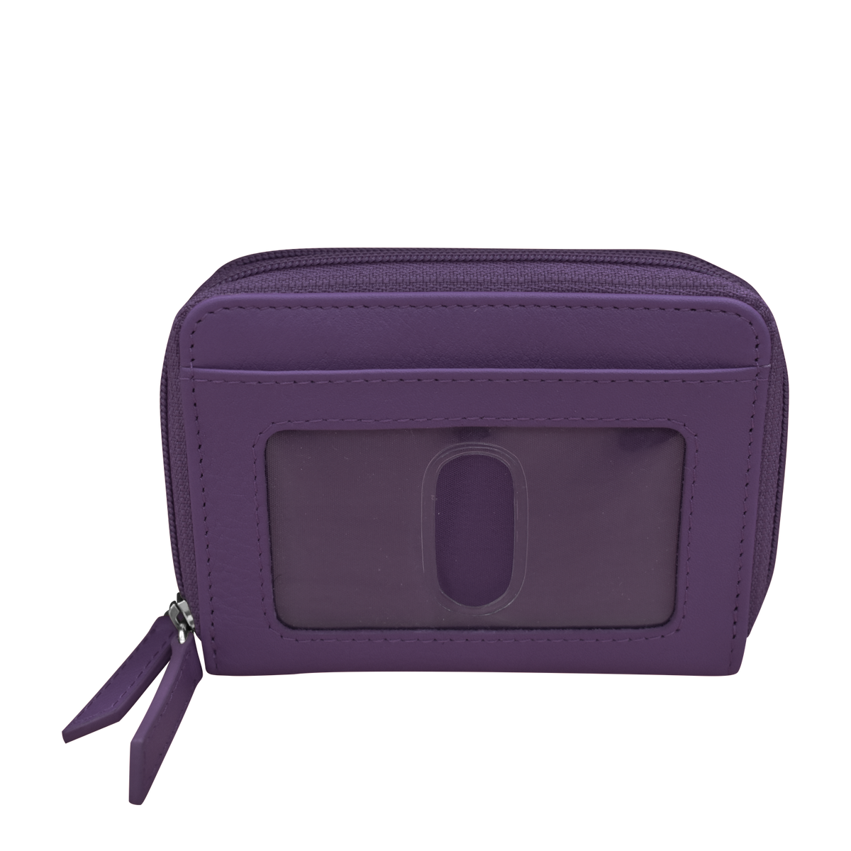 Purple wallet with a visible brand logo on a white background