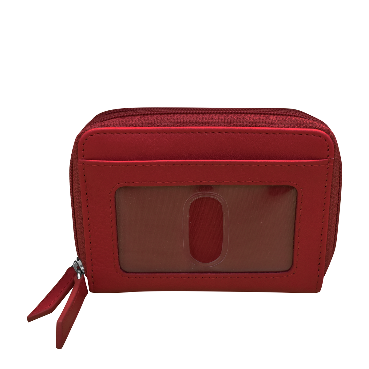 Red wallet with a clear window on a white background
