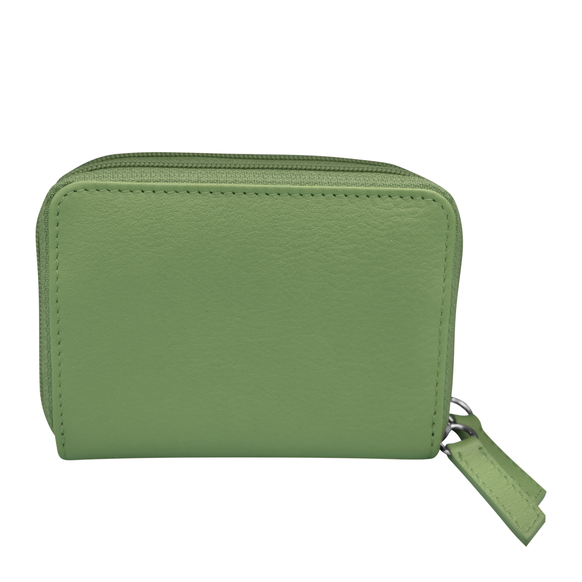 Green wallet with a zipper on a white background