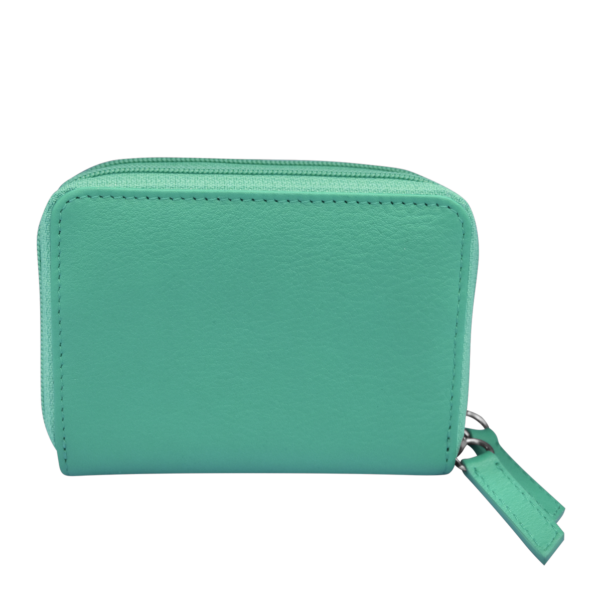 Green wallet with a zipper on a white background