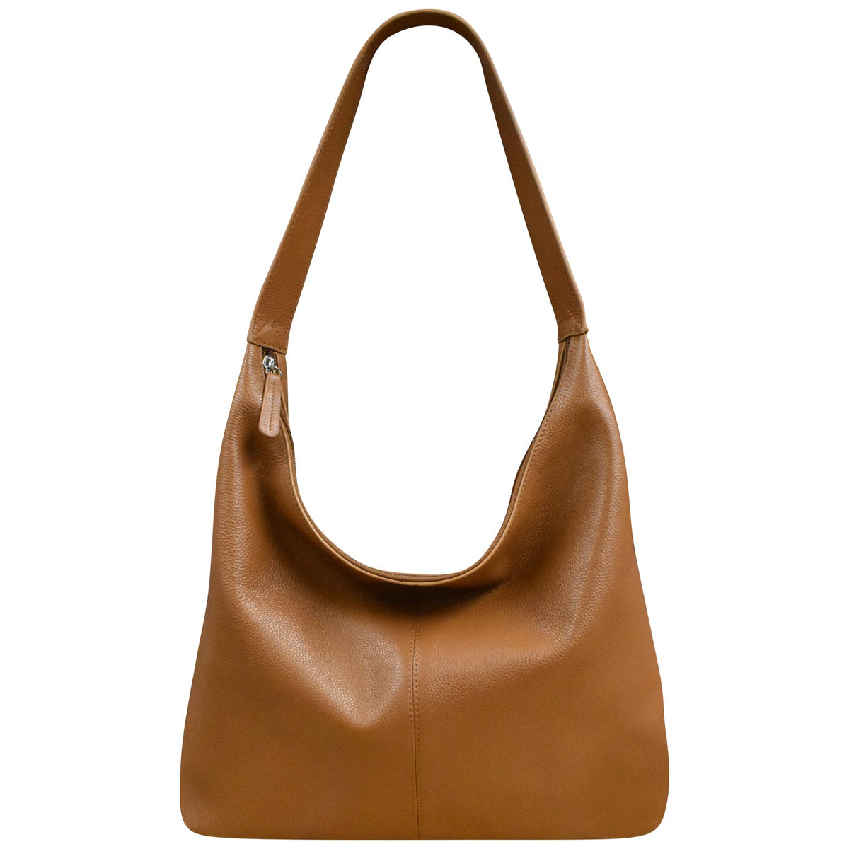 Brown leather handbag on a white background