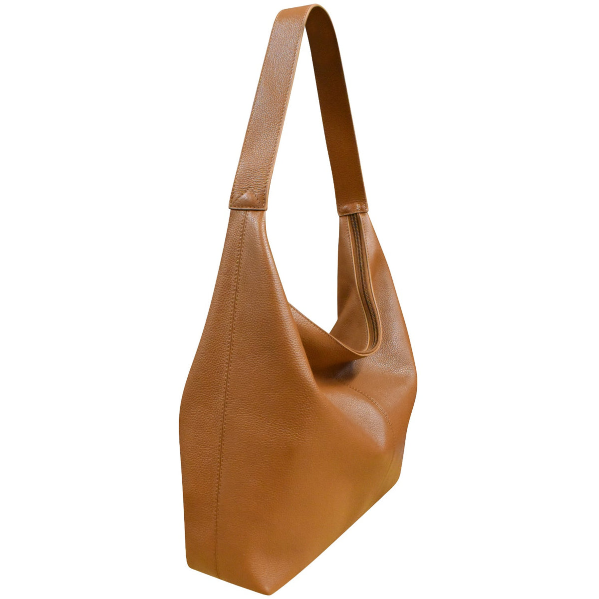 Brown leather handbag on a white background