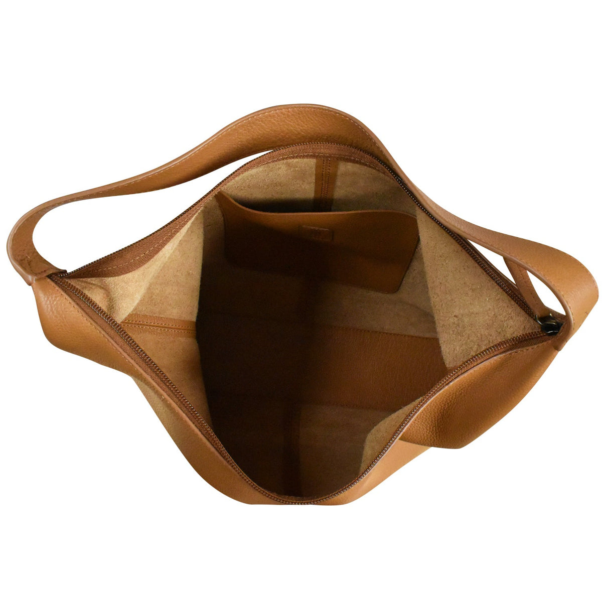 Brown leather handbag on a white background