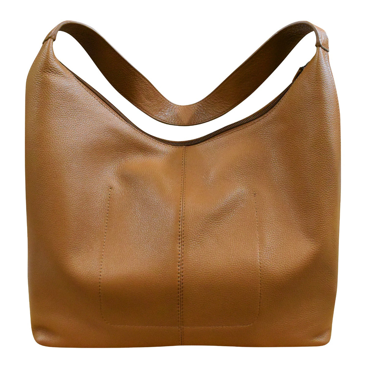 Brown leather handbag on a white background