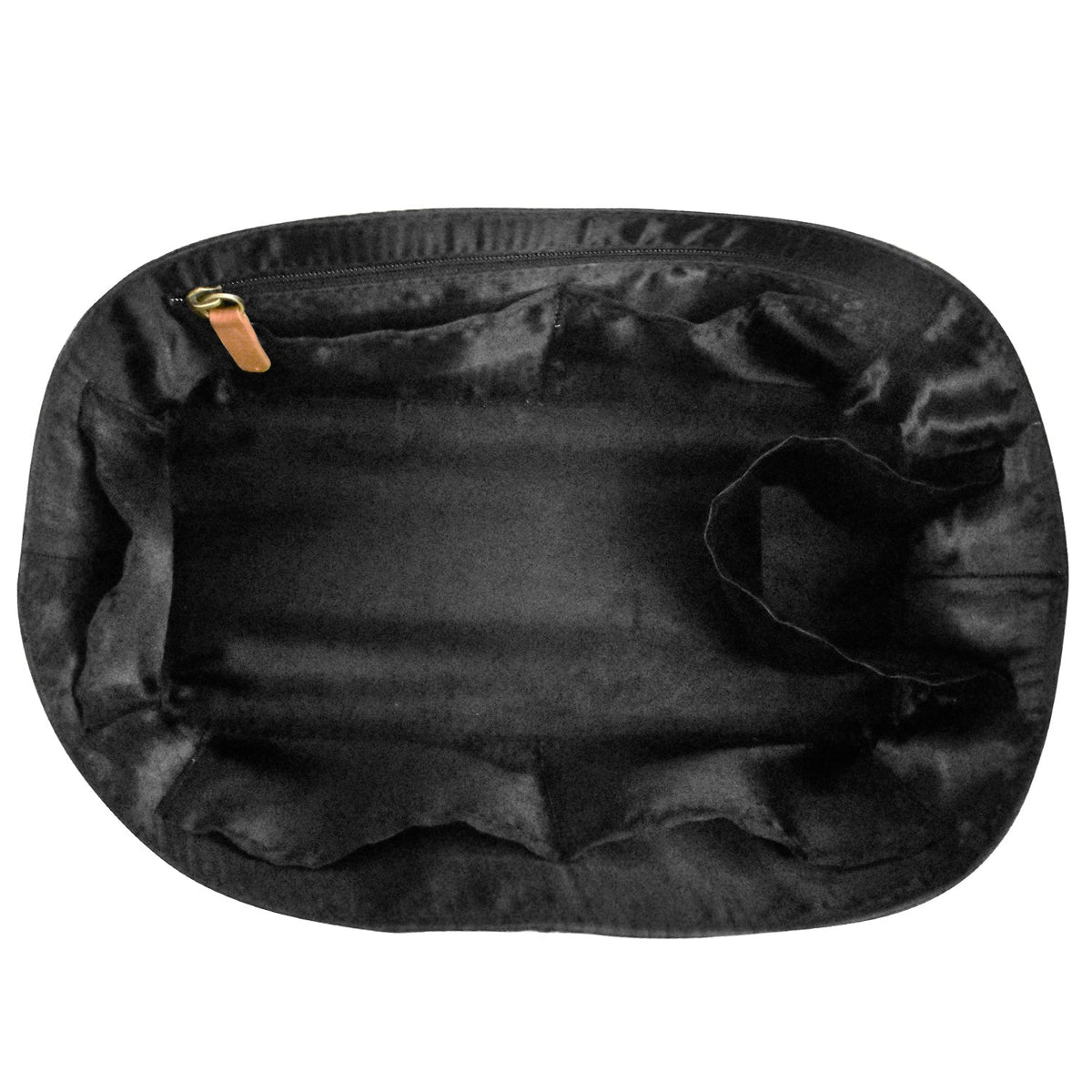 Black pouch with a zipper on a light gray background