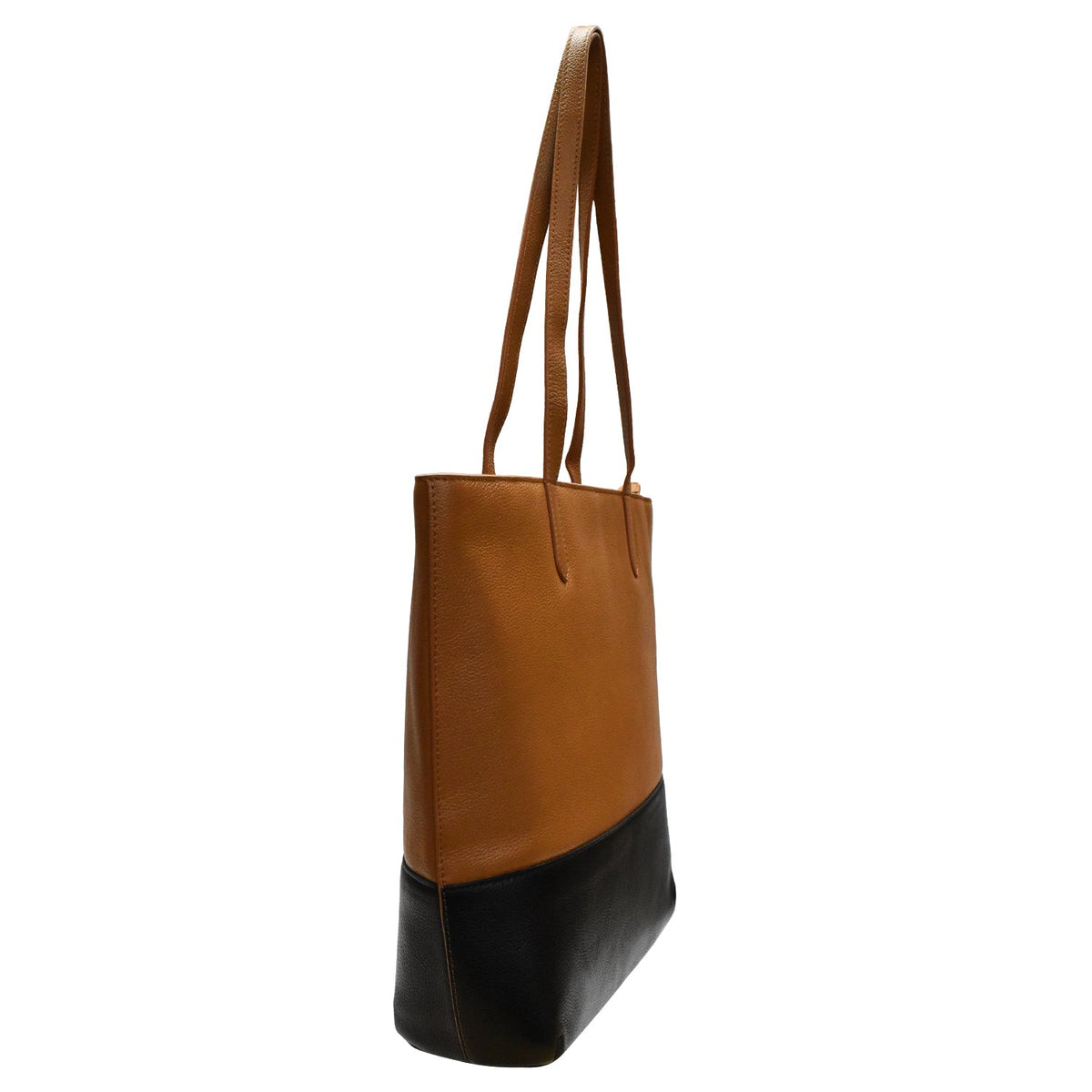 Brown and black tote bag on a white background